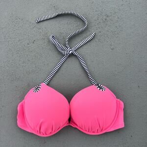Victoria's Secret 34C The Gorgeous Add 2 Cups Halter Top Bikini 34C Hot Pink B&W
